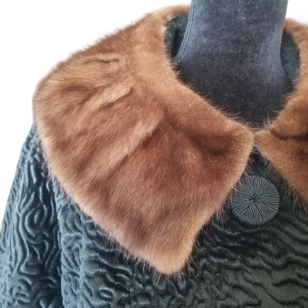 Borre by Fairmoor 50s Faux Persian Lamb Coat With Genuine Mink Fur Colla… - Picture 4 of 14